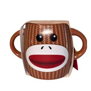 Sock Monkey Ceramic Mug With Handles 14oz Brown & Red By Galerie Candy